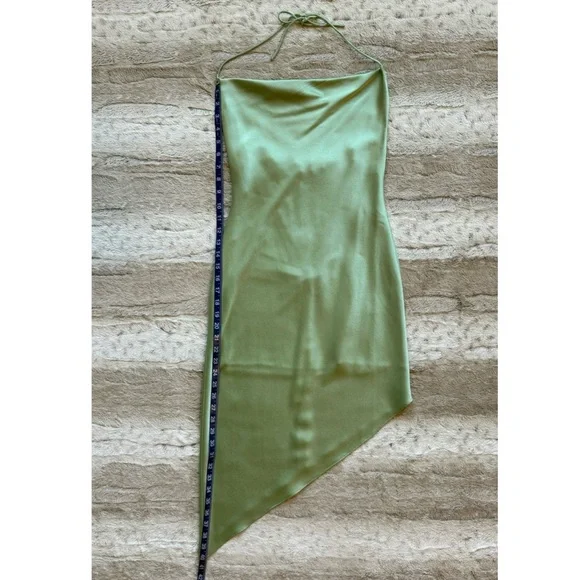 Alice + Olivia Harmony Drapey Asymmetrical Midi Cowl Slip Dress in Light Sage - Picture 9 of 15